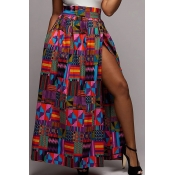 Lovely Bohemian Print High Slit Multicolor Skirt
