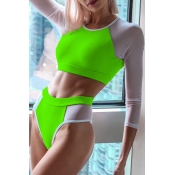 Lovely Patchwork Green Two-piece Swimsuit