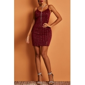 Lovely Party Striped Wine Red  Mini Dress