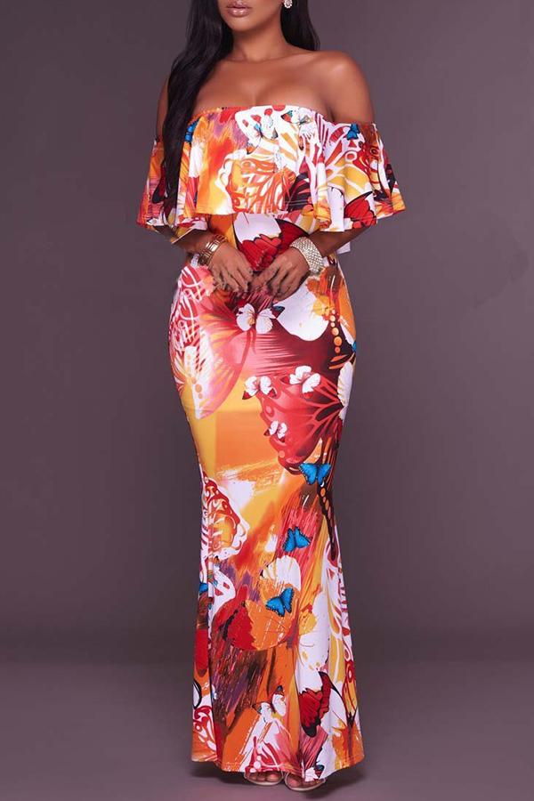 

Lovely Bohemian Print Skinny Red Maxi Dress