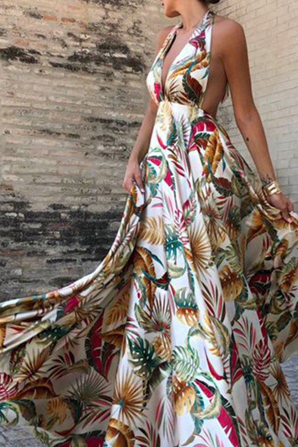 

Lovely Bohemian Backless Multicolor Maxi Dress, Multi
