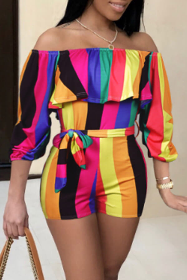 

Lovely Trendy Striped Multicolor One-piece Romper, Multicolor stripe