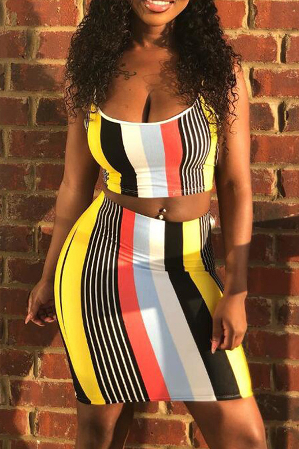 

Lovely Casual Striped Print Multicolor Two-piece Skirt Set, Multicolor stripe