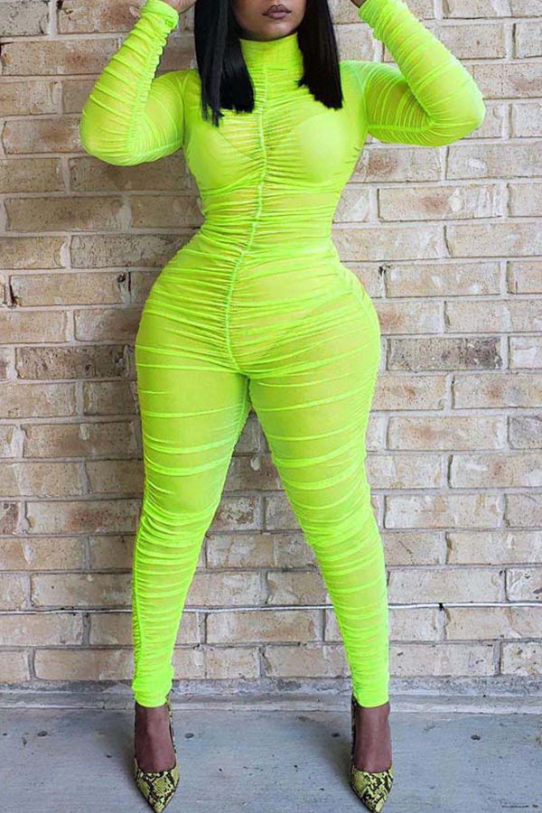 

Lovely Chic See-through Green One-piece Jumpsuit