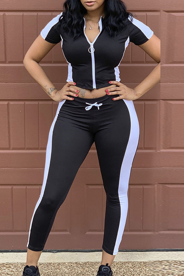 

Lovely Chic Patchwork Black Two-piece Pants Set