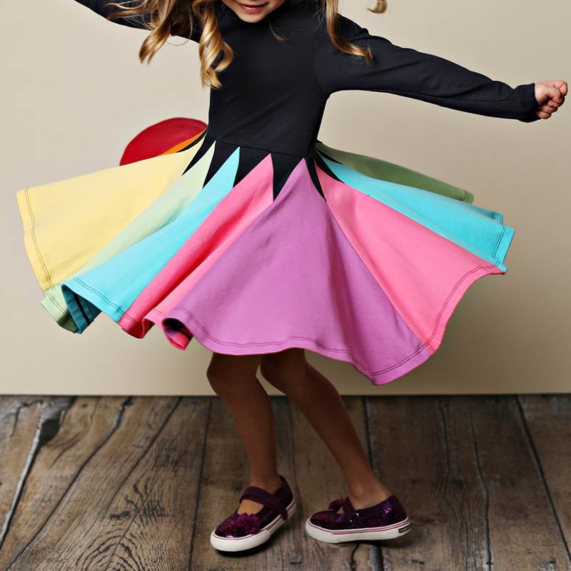 

Lovely Sweet Color-lump Patchwork Black Girl Knee Length Dress