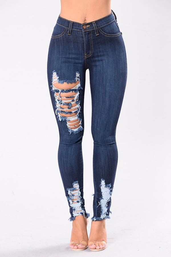 Lovely Trendy Hollow-out Blue Jeans_Jeans_Bottoms_LovelyWholesale ...