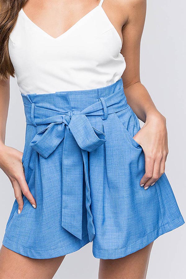 

Lovely Casual Drawstring Lace-up Blue Shorts