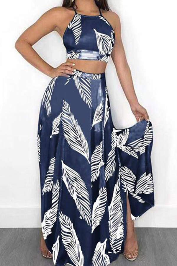 

Lovely Bohemian Print Blue Two-piece Skirt Set
