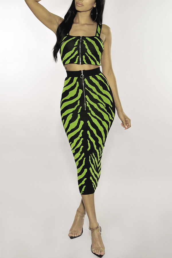 

Lovely Chic Print Black Two-piece Skirt Set