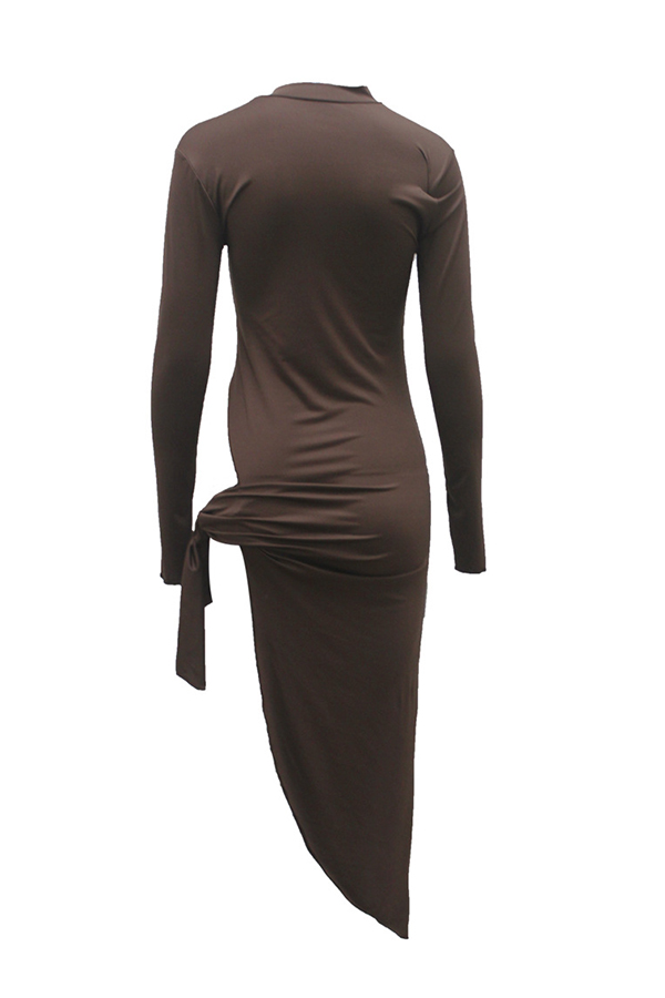 Lovely Casual O Neck Knot Design Coffee Mid Calf  Dress от Lovelywholesale WW