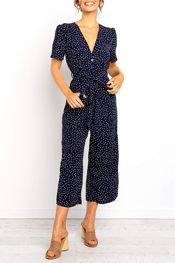 

Lovely Stylish Floral Print Dark Blue One-piece Jumpsuit