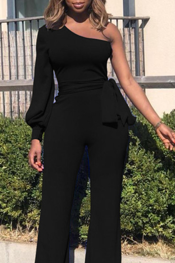 

Lovely Chic One Shoulder Black One-piece Jumpsuit