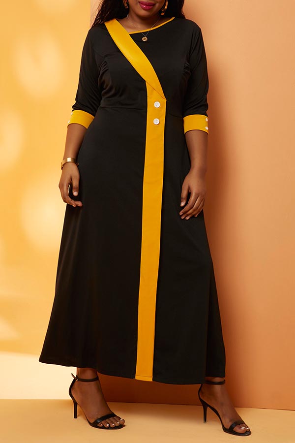 

Lovely Casual Patchwork Black Ankle Length Plus Size Dress