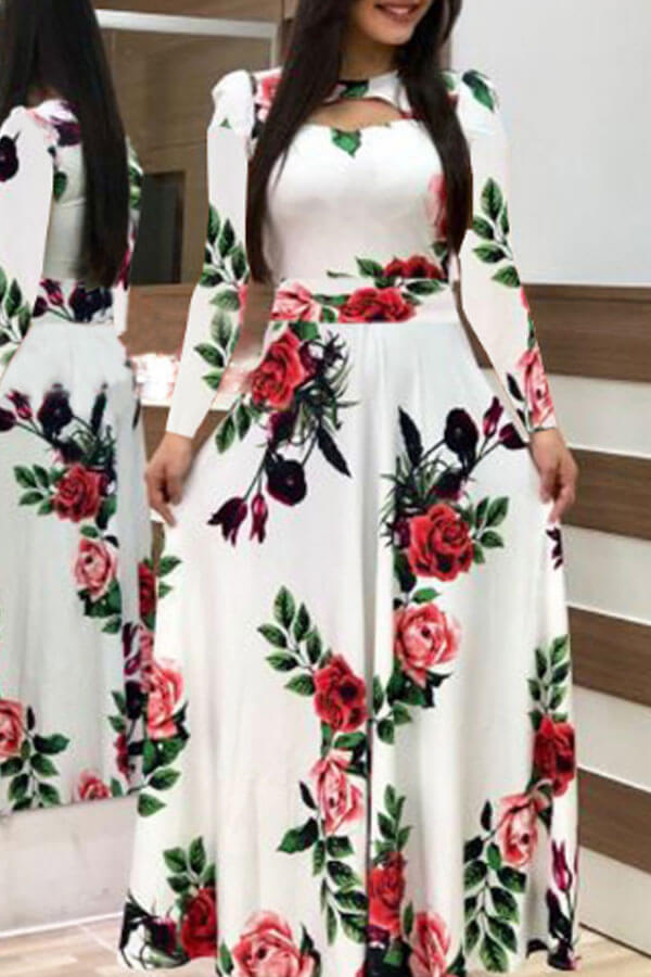 

Lovely Bohemian Print White Maxi Dress