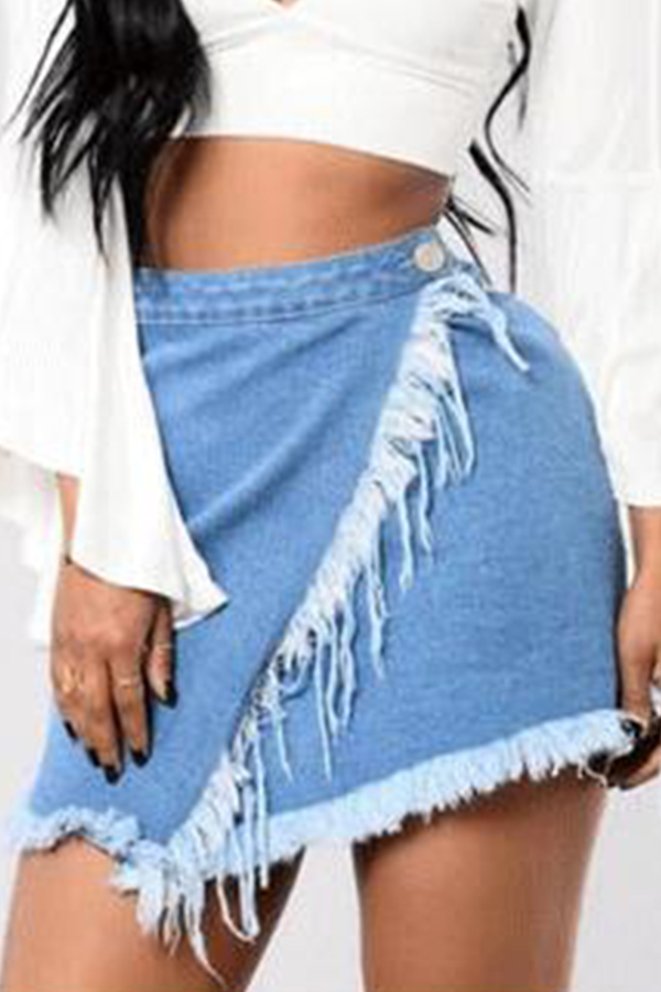 

Lovely Casual Tassel Design Baby Blue Skirt