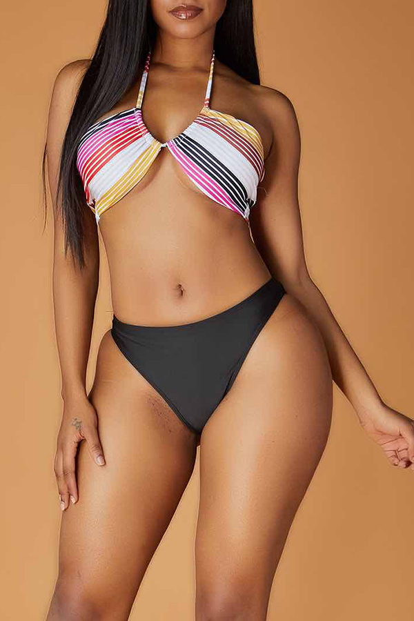 

Lovely Striped Multicolor Two-piece Swimsuit, Multi