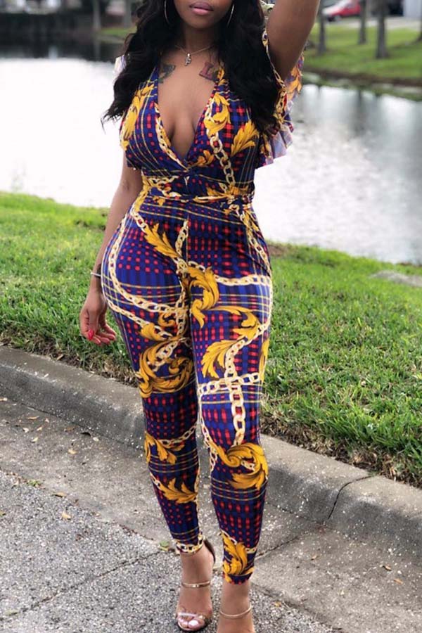 

Lovely Street Print Blue One-piece Jumpsuit