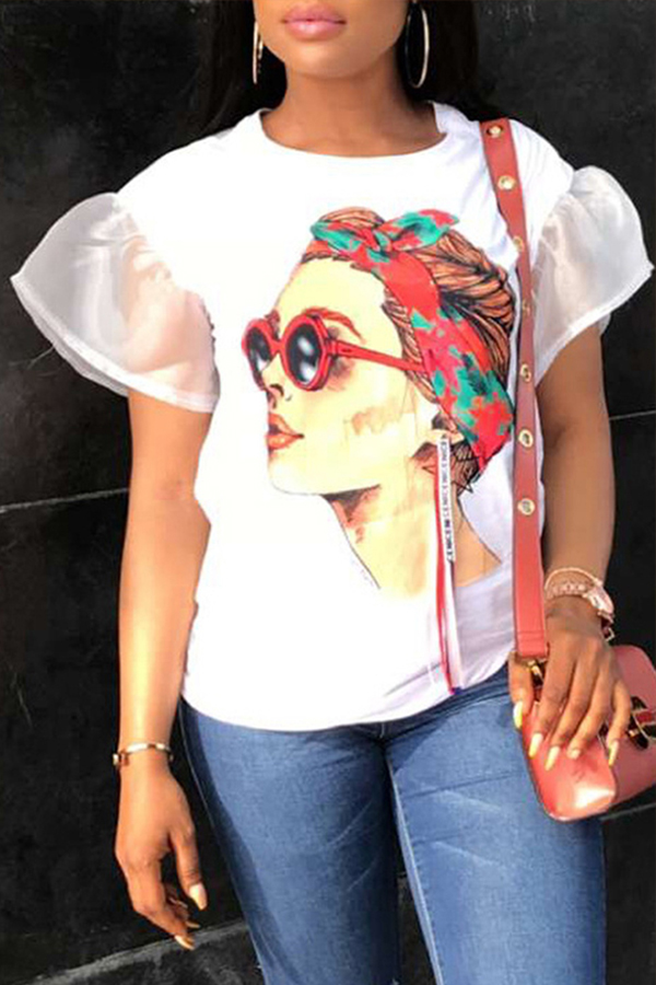 

Lovely Casual Print White T-shirt