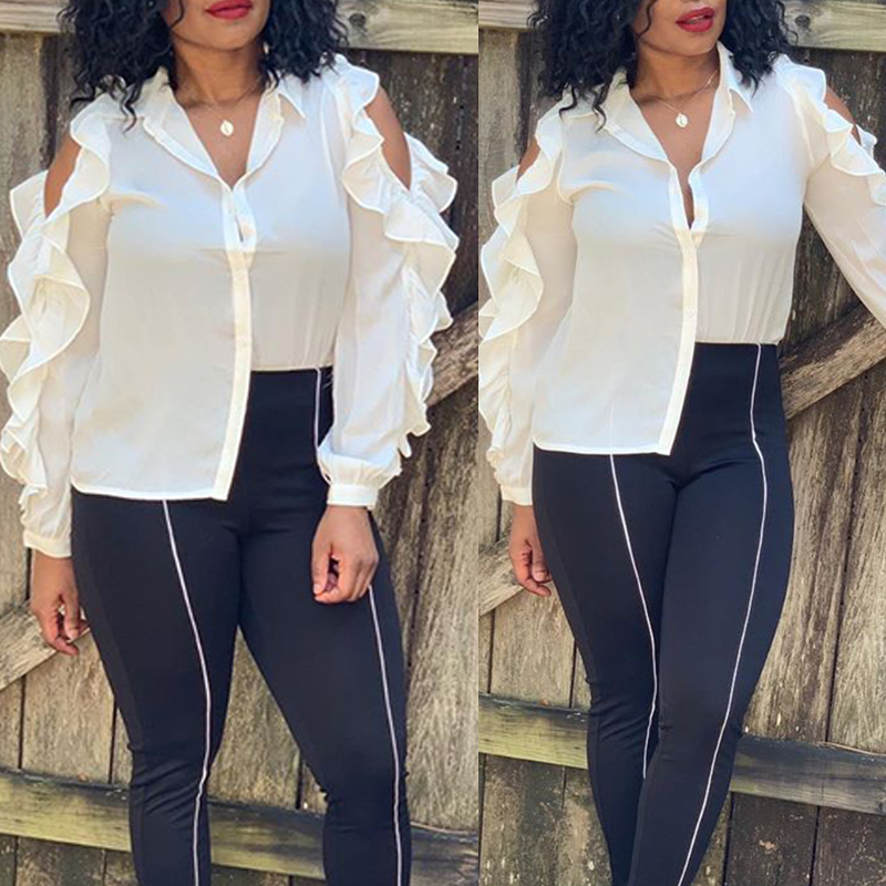 

Lovely Chic Flounce White Shirt