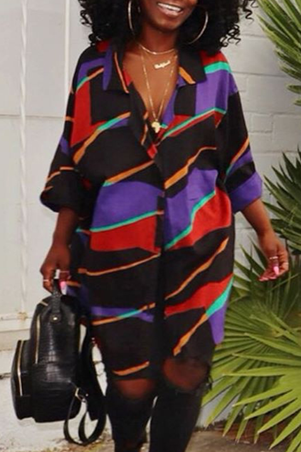 

Lovely Casual Turndown Collar Print Purple Blouse