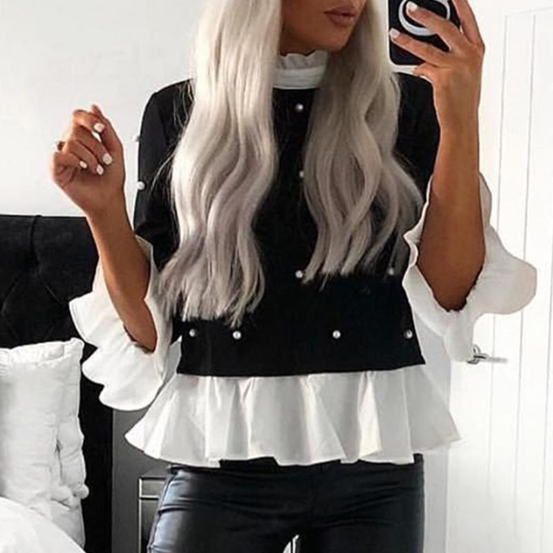 

Lovely Sweet Patchwork Black Blouse