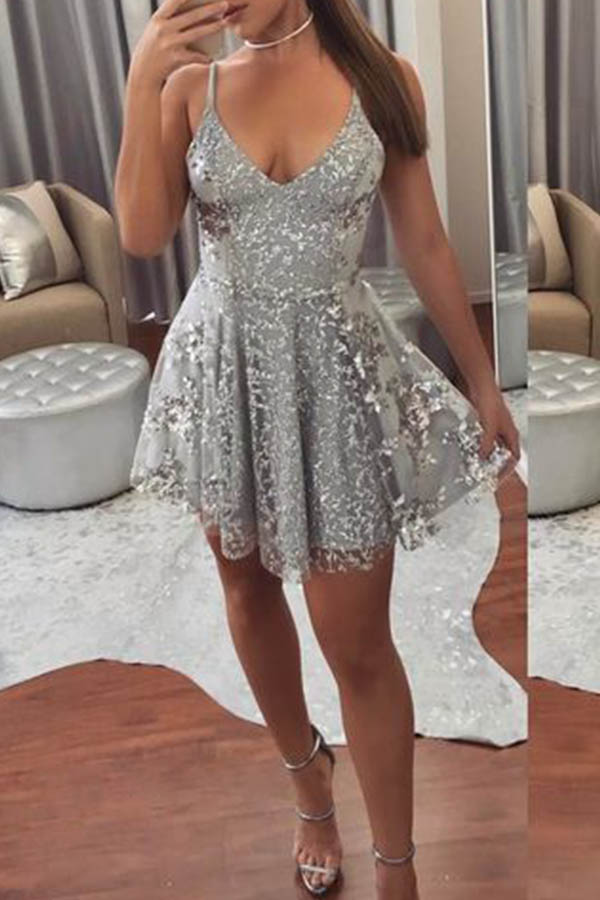 Lovely Sexy V Neck Grey Prom Dress от Lovelywholesale WW