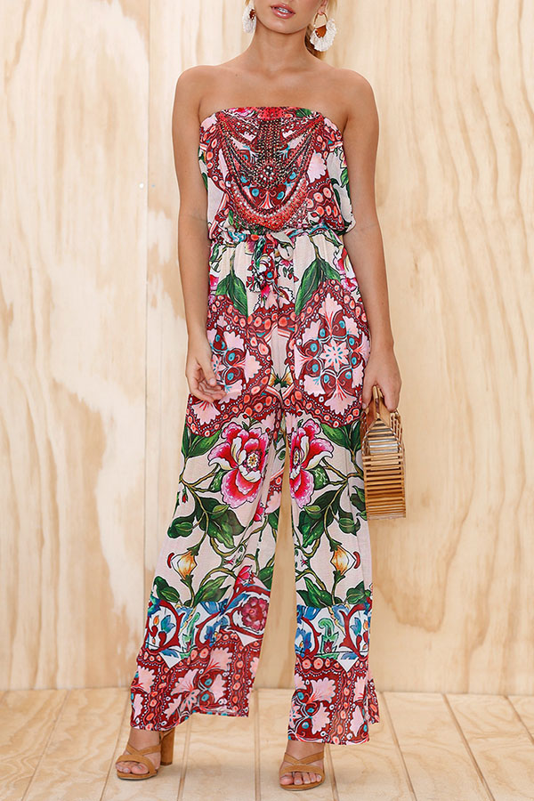 

Lovely Bohemian Dew Shoulder Loose Multicolor One-piece Jumpsuit, Multi