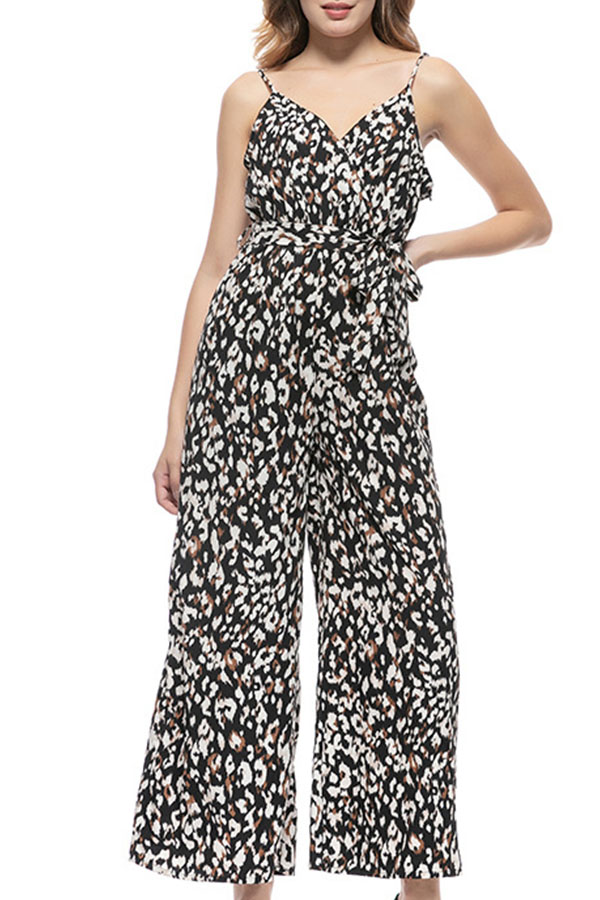 

Lovely Chic Print Loose Black One-piece Jumpsuit