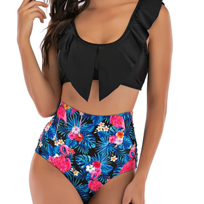 

Lovely Flounce Design Black Two-piece Swimsuit