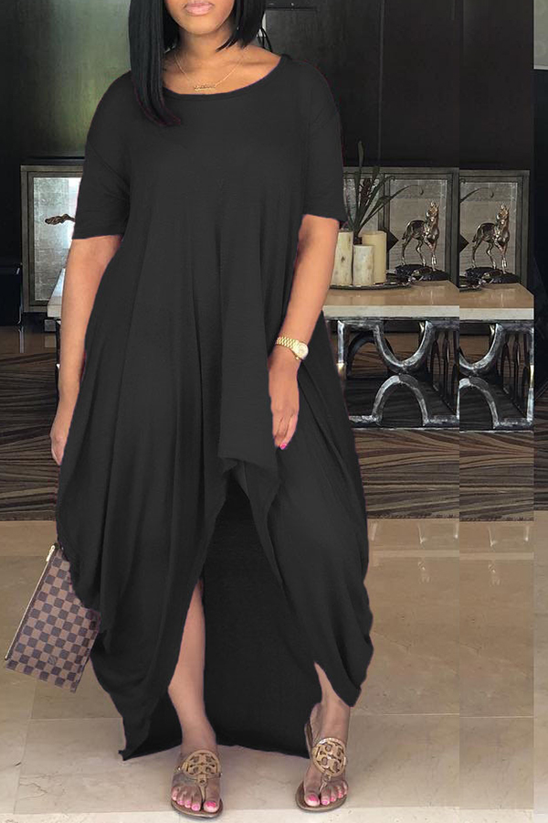 

Lovely Chic Asymmetrical Loose Black Maxi Dress