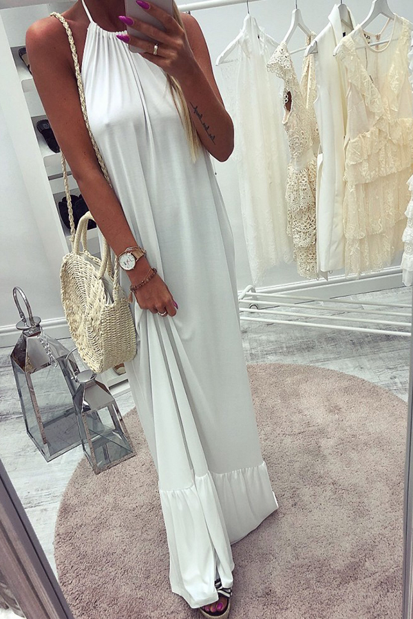 

Lovely Casual Sleeveless Backless White Maxi Dress