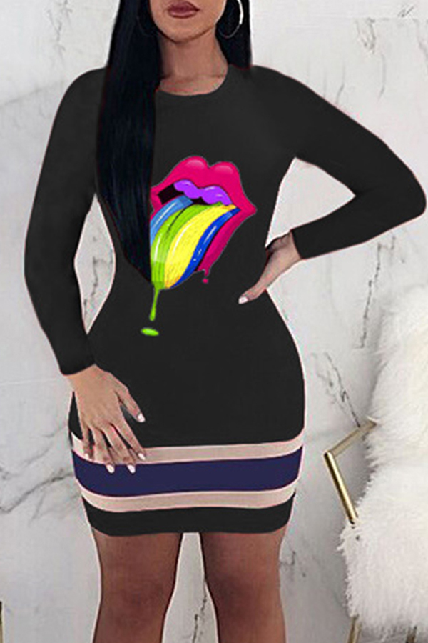 

Lovely Casual Print Black Mini Dress
