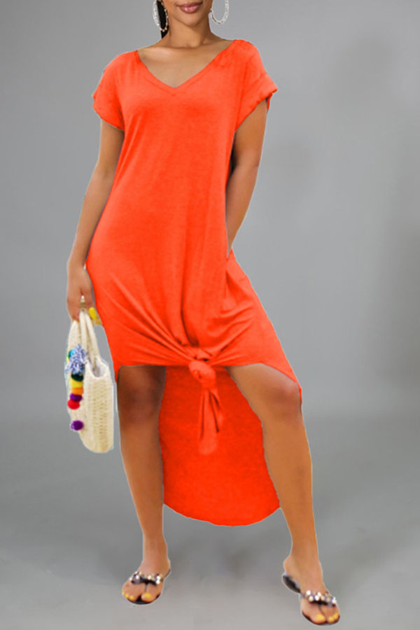 

Lovely Casual V Neck Loose Croci Mid Calf Dress