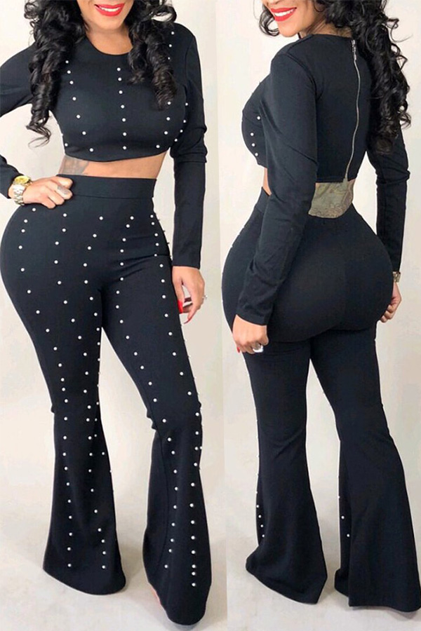 

Lovely Casual Zipper Design Black Two-piece Pants Set