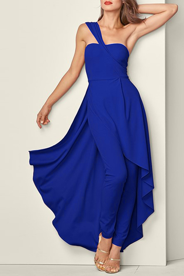 

Lovely Chic One Shoulder Patchwork Royal Blue One-piece Jumpsuit, Royalblue