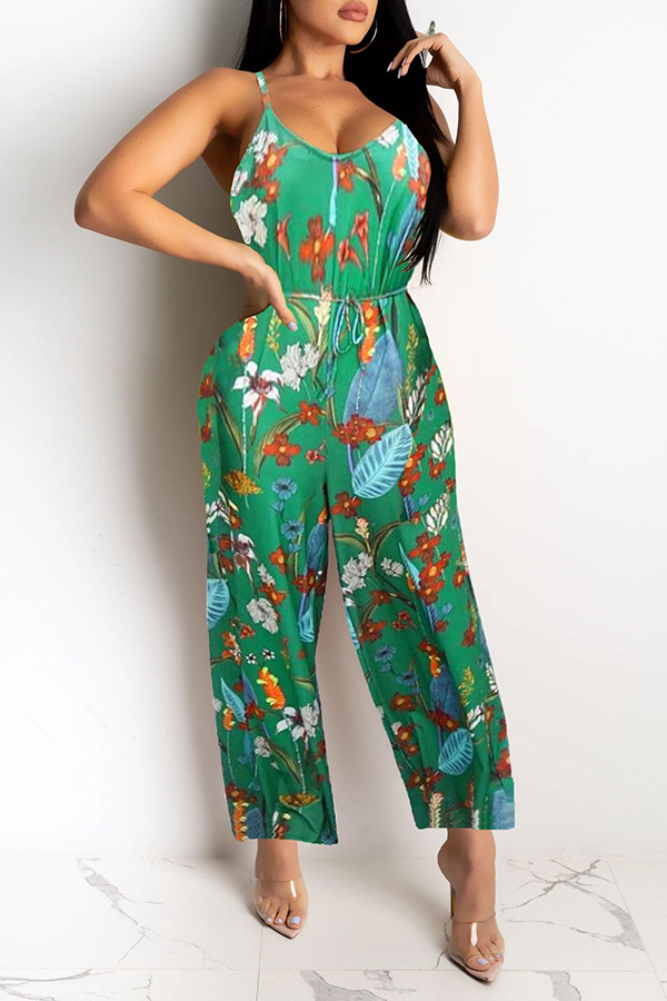 

Lovely Chic Print Green One-piece Jumpsuit