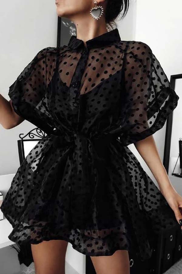 

Lovely Sweet Dot Print Black Mini Dress