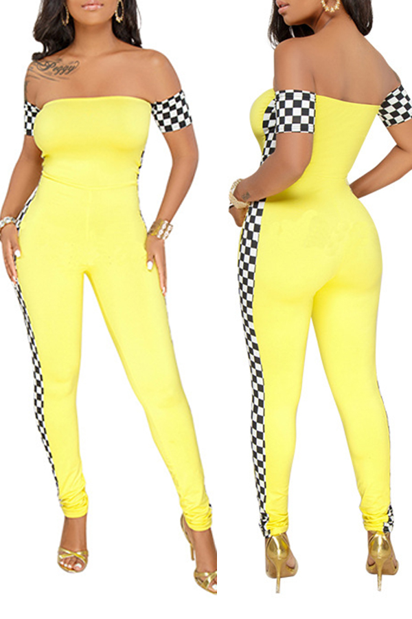 

Lovely Chic Plaid Print Yellow One-piece Jumpsuit