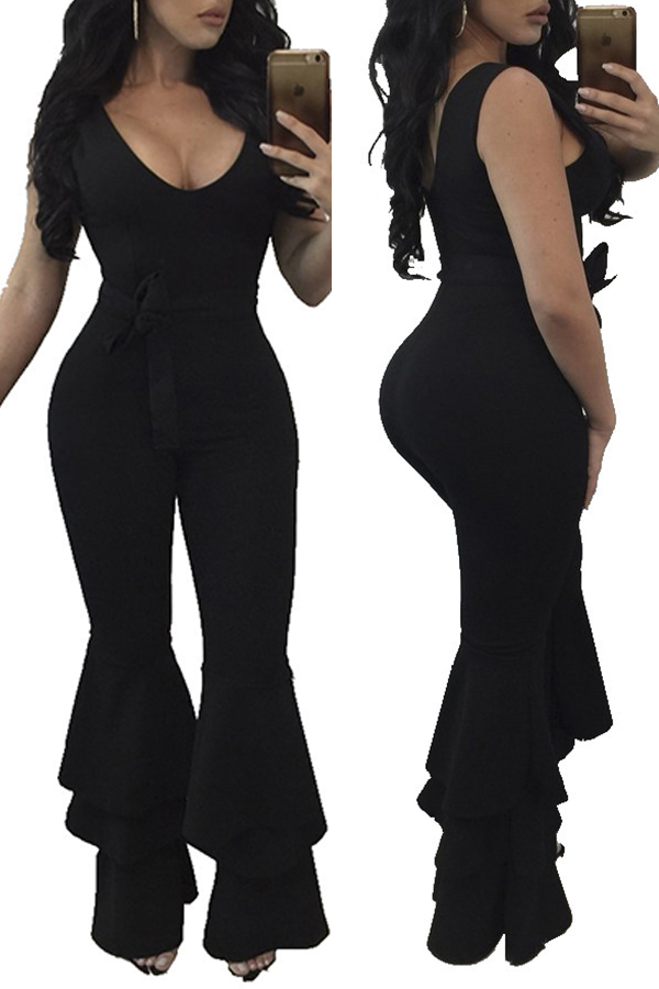 

Lovely Street Flounce Design Black One-piece Jumpsuit