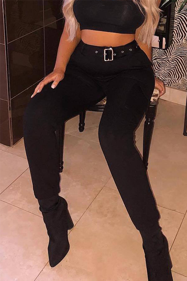 

Lovely Casual Pocket Patched Black Pants