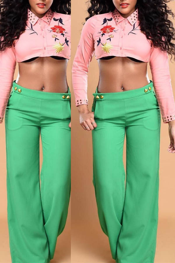 

Lovely Casual Buttons Design Green Pants