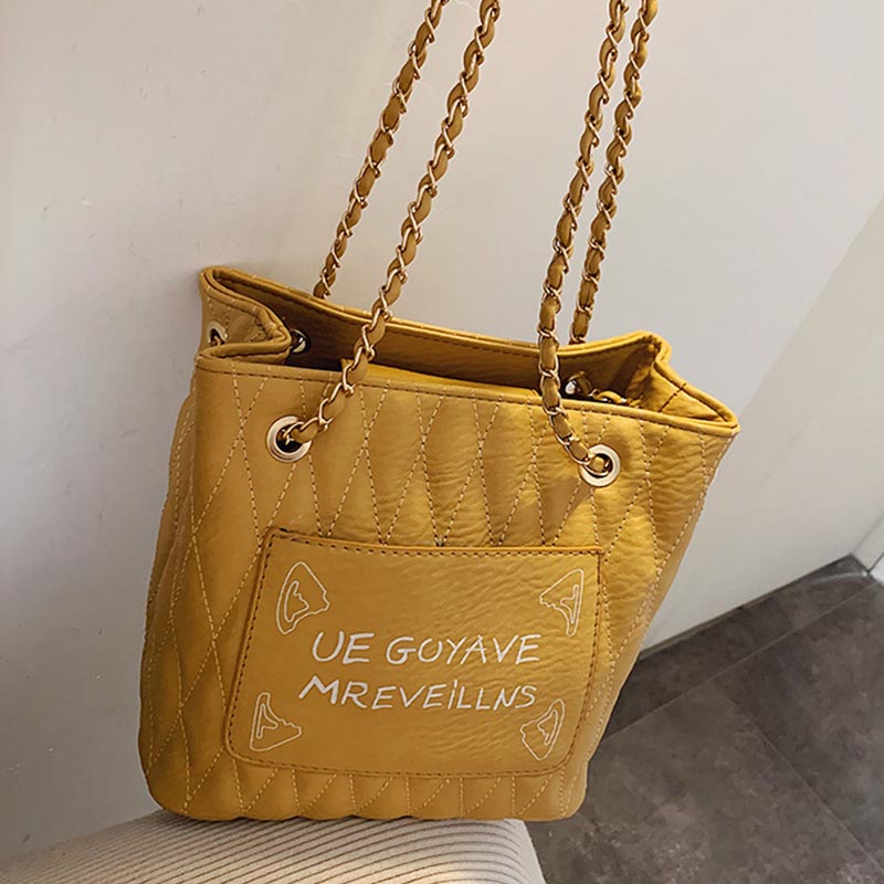 

Lovely Trendy Letter Print Yellow Crossbody Bag