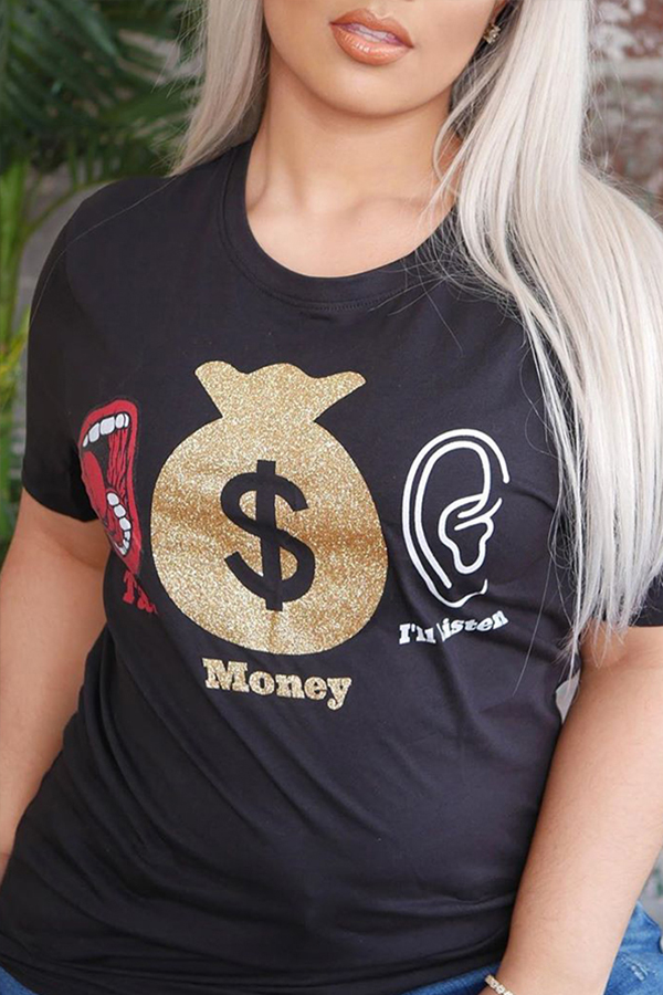 

Lovely Casual Print Black T-shirt