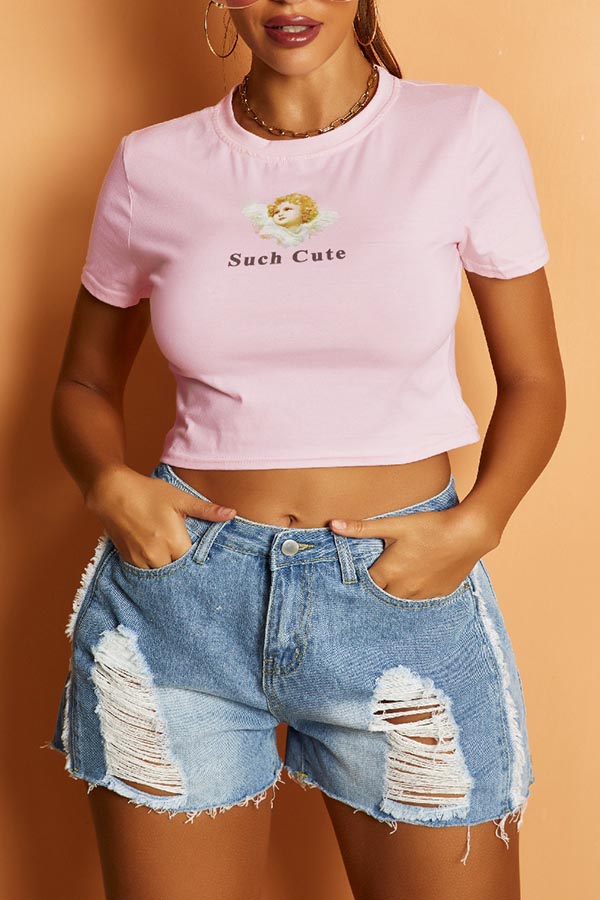 

Lovely Casual Letter Print Pink T-shirt