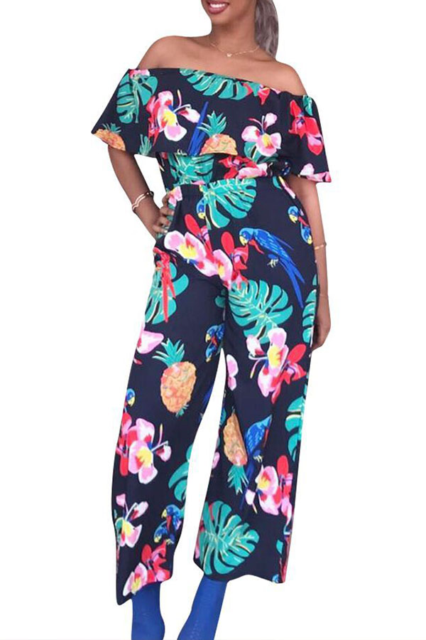 

Lovely Street Print Black One-piece Jumpsuit