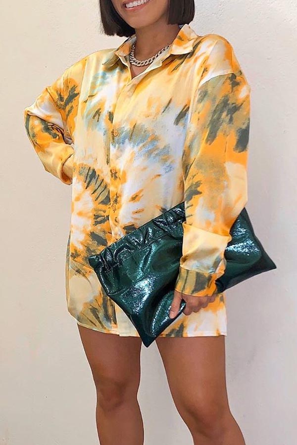

Lovely Casual V Neck Print Yellow Blouse