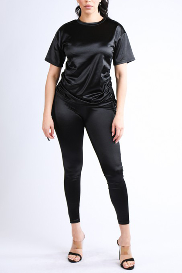 

Lovely Casual Drawstring Black Two-piece Pants Set