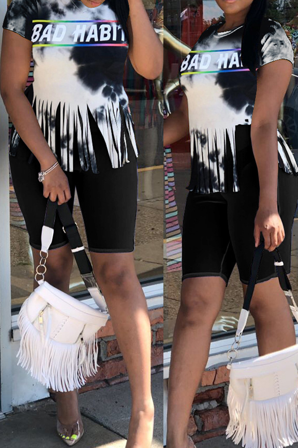 

Lovely Casual Letter Print Black Two-piece Shorts Set
