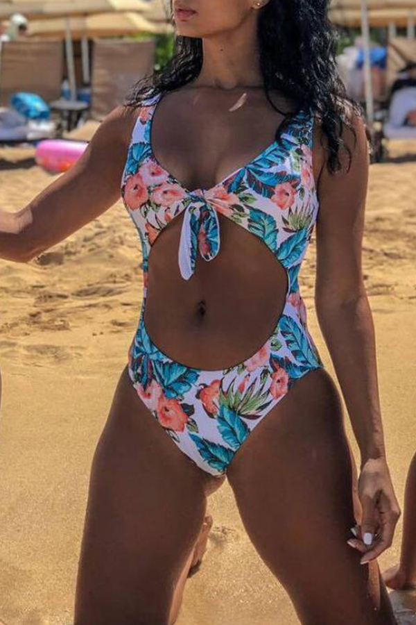 

Lovely Floral Print Multicolor Bathing Suit One-piece Swimsuit, Multi